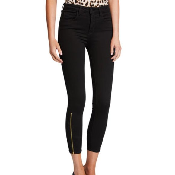 L'AGENCE Sabine Skinny High Rise Zipper Black Jeans 24 - Picture 2 of 10